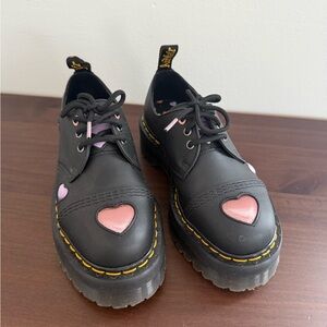Dr. Martens Black and Pink Heart Platform Shoes